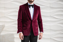 Load image into Gallery viewer, ALFIE Ruby Velvet 1 Button Shawl Dinner Jacket