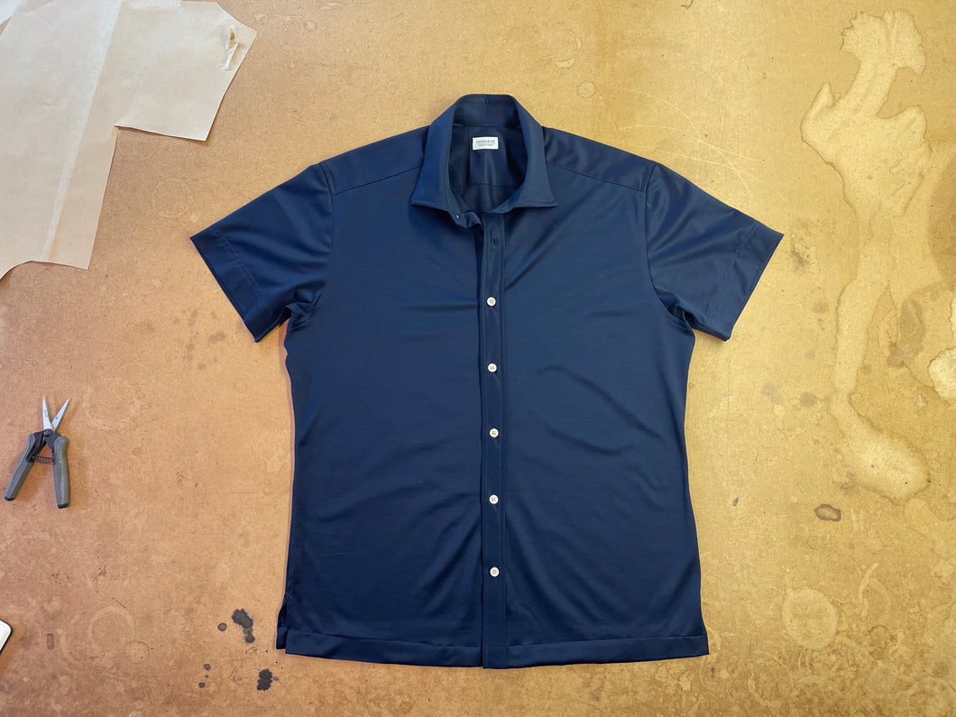 Navy Shirt in Alysson Cotton Jersey Fabric by Thomas Mason