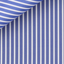 Cargar imagen en el visor de la galería, Portland Blue Stripes 120/2 fabric by Thomas Mason Bespoke