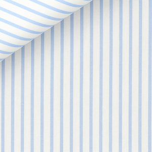 Portland Blue Stripes 120/2 fabric by Thomas Mason Bespoke