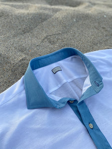 CAPRI Pique Polo with Chambray Collar