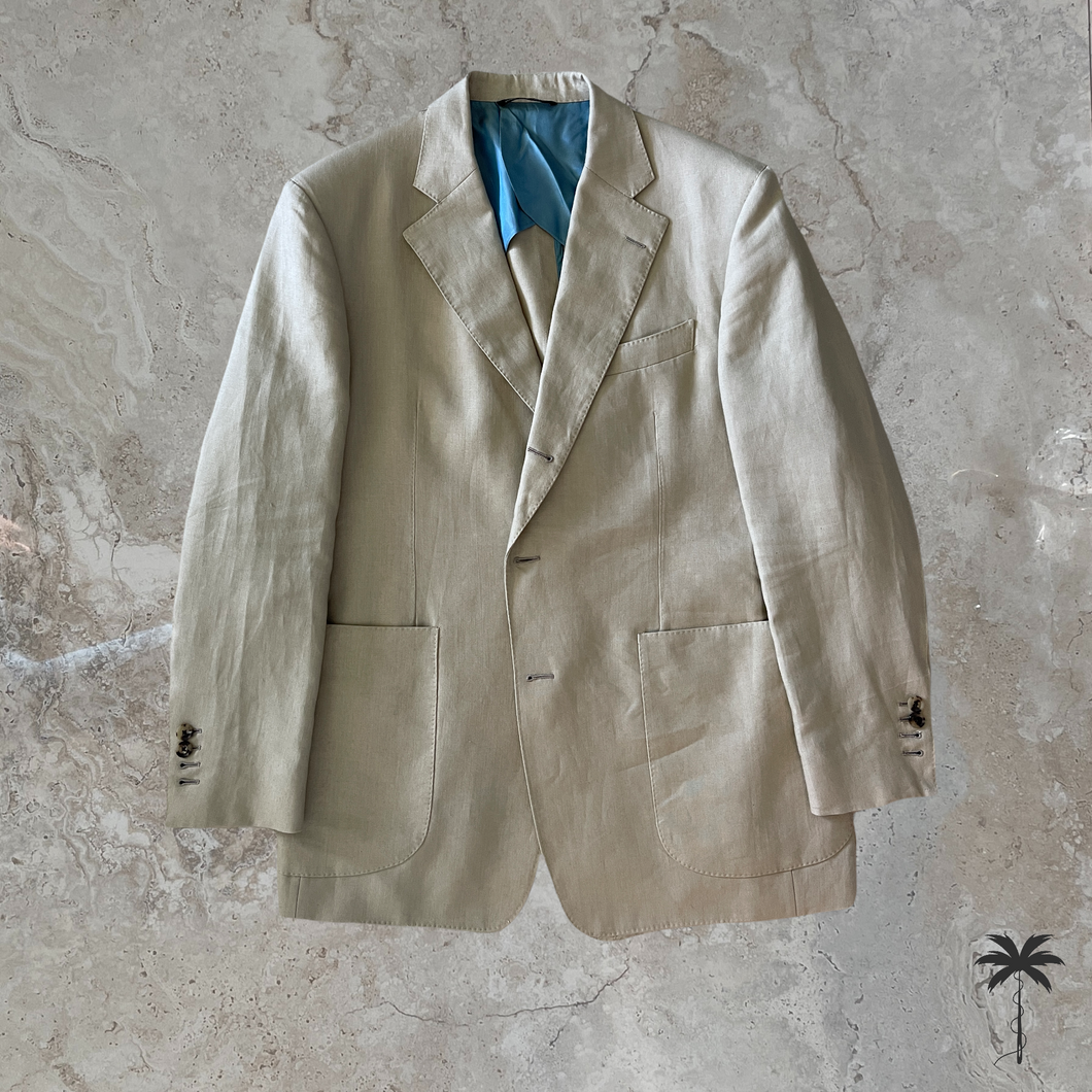 GEORGES Sand Linen 2 Button Roll Notch Lapel Jacket in Caccioppoli cloth