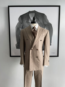 BRUNO 6 x 2 DB Oatmeal Flannel Jacket in Marling & Evans cloth