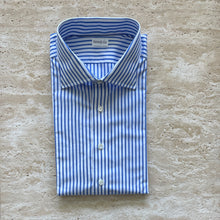 Cargar imagen en el visor de la galería, High Blue Pencil Stripe Dress Shirt - Made in USA