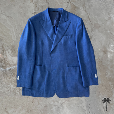 ELIE Blue 2 Button Peak Lapel Jacket in “Summertime” Cloth by Loro Piana