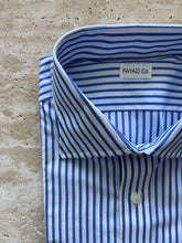 Cargar imagen en el visor de la galería, High Blue Pencil Stripe Dress Shirt - Made in USA