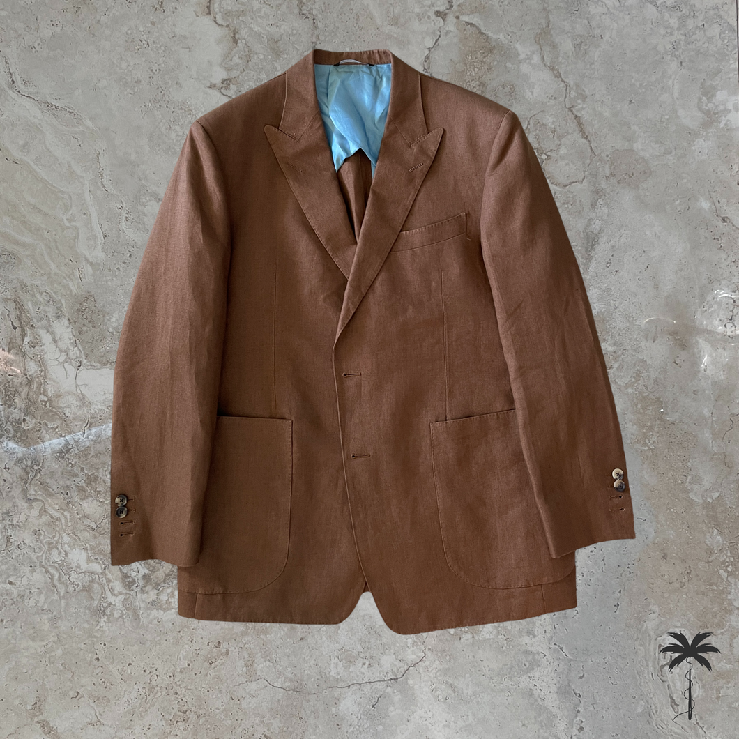 ELIE Tobacco Linen 2 Button Peak Lapel Jacket in Caccioppoli cloth