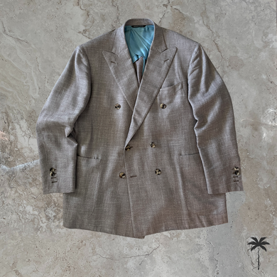 BRUNO Lt. Brown 6 x 2 Double Breasted Jacket in “Summertime” cloth by Loro Piana